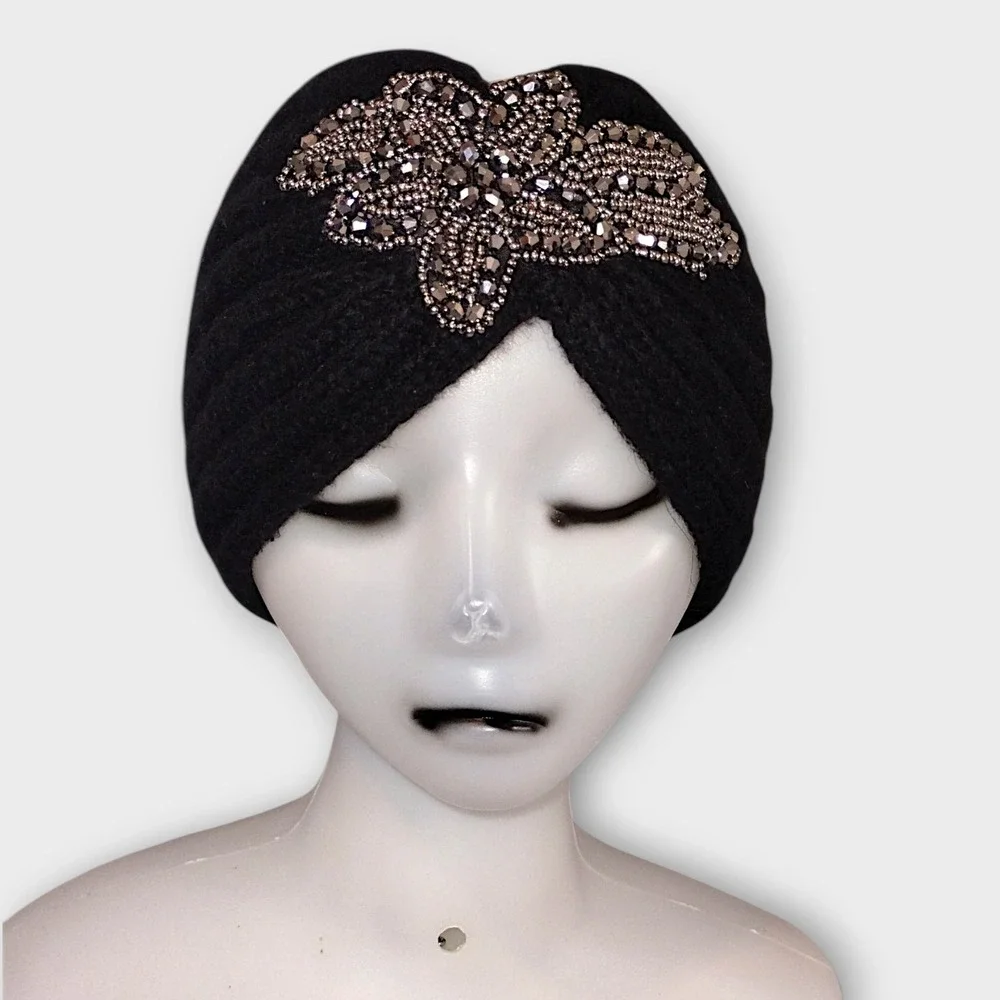 C.C.‎ EXCLUSIVES 20s Style Black Knit Turban Jeweled Embellished Headband Womens